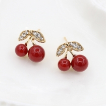 Sweet Style Rhinestone Inlaid Cherry Shaped Stud Earrings