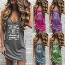 Chic Style Sleeveless Skull Head Printed Ripped Long T-shirt