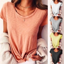 Simple Style Short Sleeve Round Neck Solid Color T-shirt