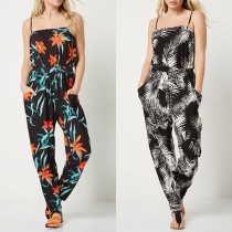 Sexy Backless High Waist Printed Sling Jumpsuit