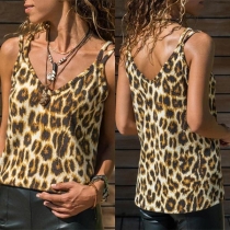 Sexy Backless V-neck Leopard Printed Sling Top