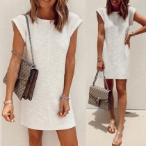 Simple Style Solid Color Short Sleeve Round Neck Dress