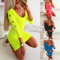 Fashion Solid Color 3/4 Sleeve Round Neck Slim Fit Dress
