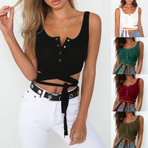 Sexy Sleeveless Round Neck Lace-up Hem Crop Top