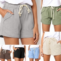 Fashion Solid Color Elastic Waist Shorts