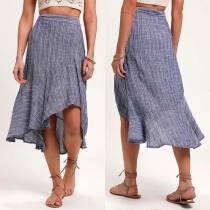 Fashion High Waist Irregular Hem Striped Skirt