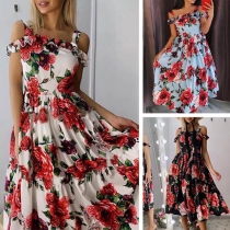 Sexy Off-shoulder High Waist Printed Sling Dress