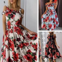 Sexy Off-shoulder High Waist Printed Sling Dress