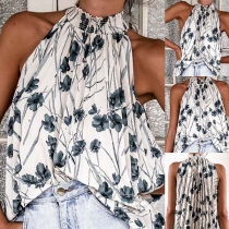 Sexy Off-shoulder Stand Collar Printed Top