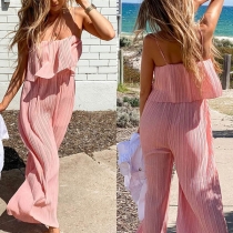 Sexy Backless High Waist Solid Color Sling Jumpsuit