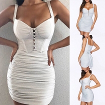 Sexy Backless V-neck Solid Color Slim Fit Sling Dress