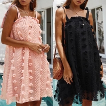 Sexy Backless Solid Color 3D Flower Spliced Sling Dress