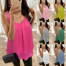 Fashion Solid Color Round Neck Lace Spliced Sling Top