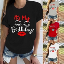 Casual Style Short Sleeve Round Neck Printed T-shirt