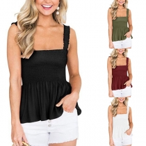 Sexy Backless Ruffle Hem Solid Color Sling Top