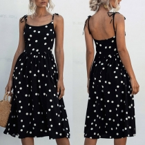 Sexy Backless High Waist Dots Printed Sling Dress