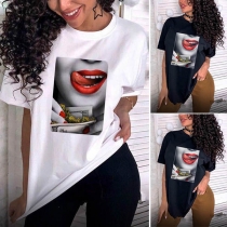 Casual Style Short Sleeve Round Neck Printed T-shirt