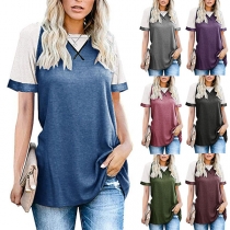 Fashion Contrast Color Short Sleeve Round Neck T-shirt