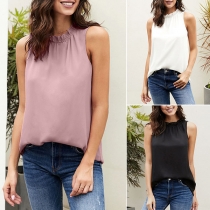 Simple Style Sleeveless Ruffle Collar Solid Color Top