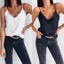 Sexy Backless V-neck Lace Spliced Sling Top