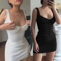 Sexy Low-cut Solid Color Slim Fit Dress