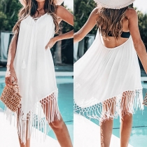 Sexy Backless V-neck Tassel Hem Sling Smock Dress