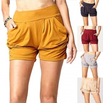 Fashion Solid Color High Waist Shorts