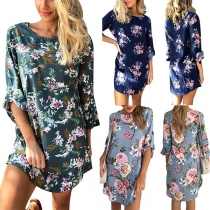 Fashion Long Sleeve Round Neck Loose Printed Dress