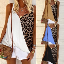 Sexy V-neck Contrast Color Leopard SPliced Sling Top