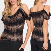 Sexy Off-shoulder Short Sleeve Printed Sling Top