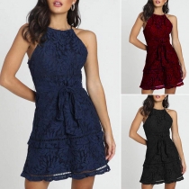 Sexy Off-shoulder Ruffle Hem Lace Dress