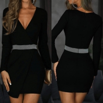 Sexy Deep V-neck Long Sleeve High Waist Slim Fit Dress