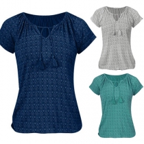 Fashion Short Sleeve V-neck Printed T-shirt