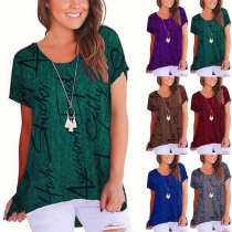 Fashion Letters Printed Short Sleeve Round Neck T-shirt