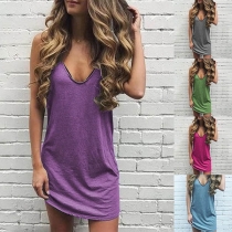 Simple Style Sleeveless V-neck Solid Color Dress