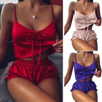 Sexy V-neck Sling Top + Shorts Nightwear Two-piece Set