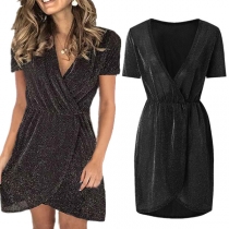 Sexy V-neck Short Sleeve Irregular Hem Party Dress