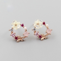 Sweet Style Rhinestone Inlaid Wreath Shaped Stud Earrings