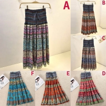 Bohemian Style High Waist Strapless Printed Dress