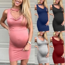 Fashion Solid Color Sleeveless V-neck Maternity Dress