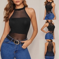 Sexy See-through Gauze Spliced Slim Fit Top