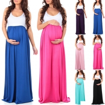 Fashion Contrast Color Sleeveless Round Neck Maternity Dress
