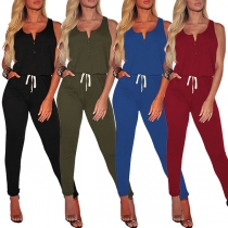 Fashion Solid Color Sleeveless High Waist Jumpsuit