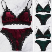 Sexy Backless Lace Spliced Bra + Briefs Underwear Set