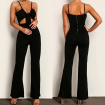 Sexy Backless Hollow Out High Waist Solid Color Sling Jumpsuit