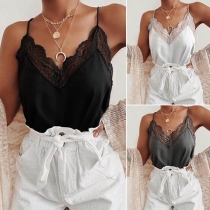 Sexy Backless V-neck Lace Spliced Sling Top