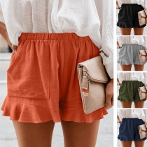 Fashion Solid Color High Waist Ruffle Hem Shorts