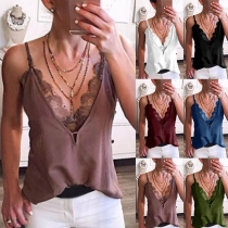 Sexy Backless V-neck  Lace Spliced Sling Top