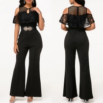 Sexy Off-shoulder High Waist Slim Fit Lace Spliced Jumpsuit