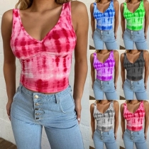 Sexy V-neck Tie-dye Printed Slim Fit Tank Top